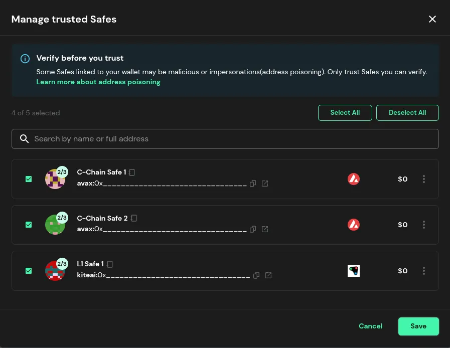 Adding trusted Safes in Ash Wallet